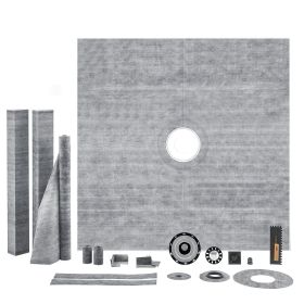 Shower Curb Kit, 72"x72" Shower Pan Kit with 2" PVC Central Flange, 4" Stainless Steel Grate, Waterproof Shower Curb & Membrane & Strip