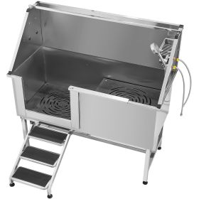 Stainless Steel Dog Washing Station, 62 inch Pet Grooming Tub w/ Stairs, PE Water Filter Board