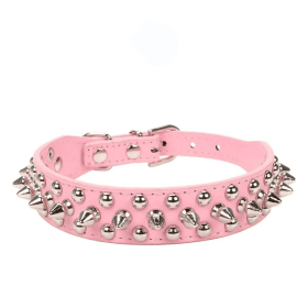 Spiked Studded Leather Dog Collar Rivets Pet Small Large Cat Pit Bull Adjustable (Color: pink, size: S)