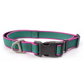 Waterproof Stain-Resistant Dog Collar, Green & Pink Color Block Pet Neck Strap, Adjustable Quick-Release Buckle, Comfortable No Choking (size: M)