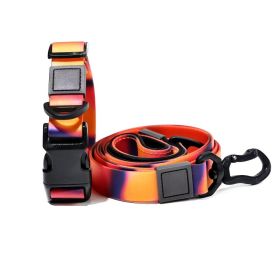 Trendy Gradient Printed PVC Dog Leash & Collar Set, Waterproof Durable Pet Lead with Unique Pattern, Adjustable for Small Medium Large Dogs (Pattern: Orange Sunset, size: S)